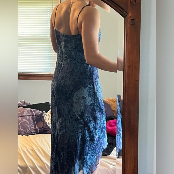 Vintage Midi Asymmetrical Cowl Neck Dress Size 2 Blue Pattern - Picture 10 of 10